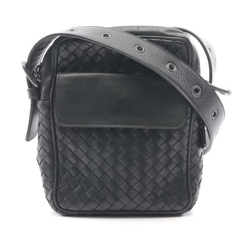 Bottega Veneta Intrecciato Shoulder Bag Leather Black